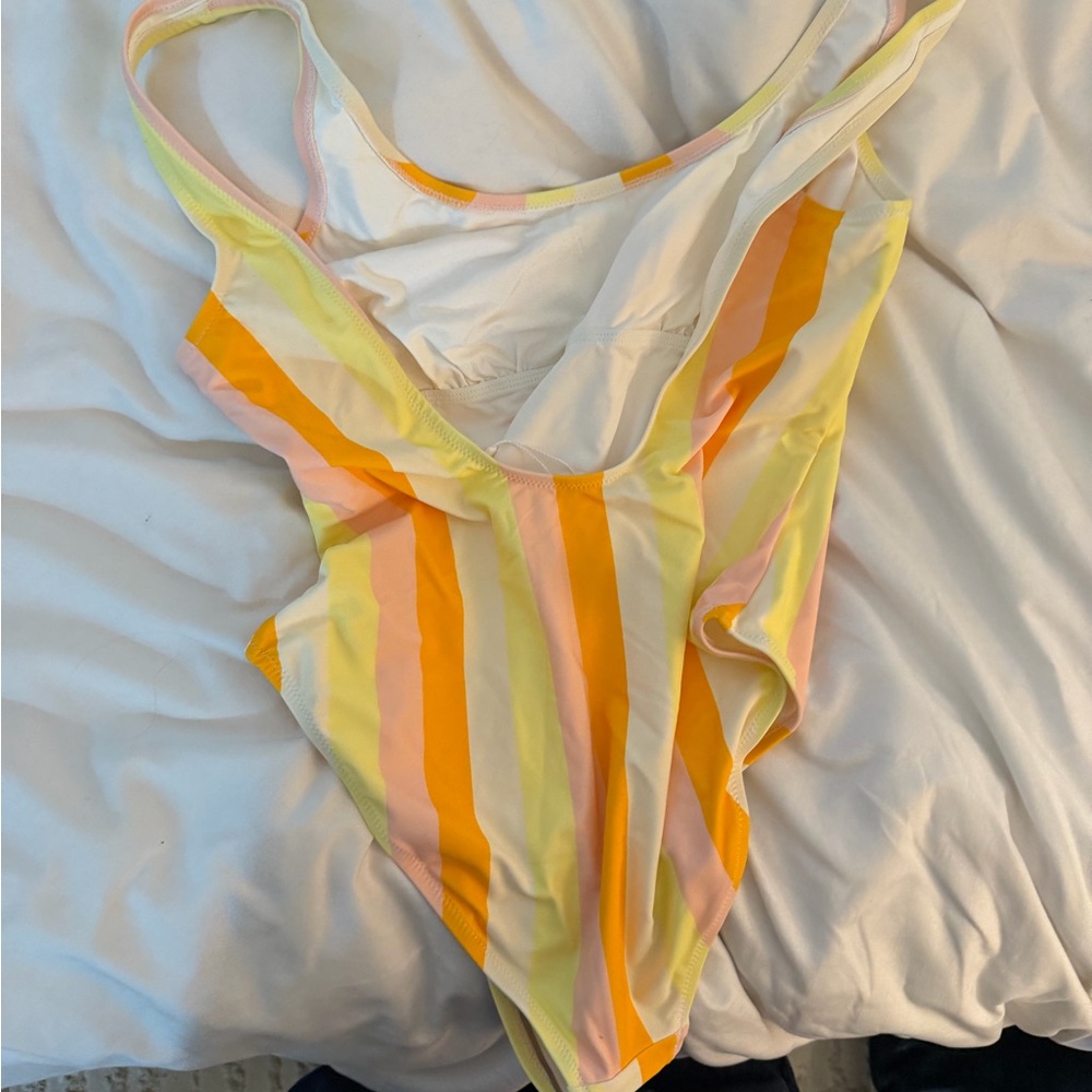 SOLID & STRIPED The Anne Marie - Yellow and Pink Striped One Piece Swimsuit - Picture 3 of 6